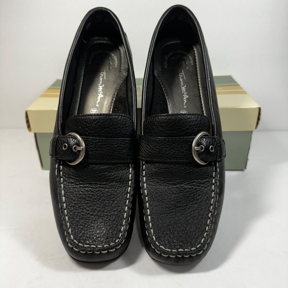 Thom McAn Women's Leather Loafers With Buckle Detail Preppy Academic - Picture 3 of 7